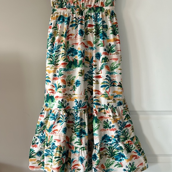 Donna Morgan Watercolor Print Ruffle Neck Tiered Dress w Pockets & Ruffle Hem - Picture 12 of 16